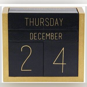 Elegant Wooden Block Perpetual Calendar | Black & Gold | New